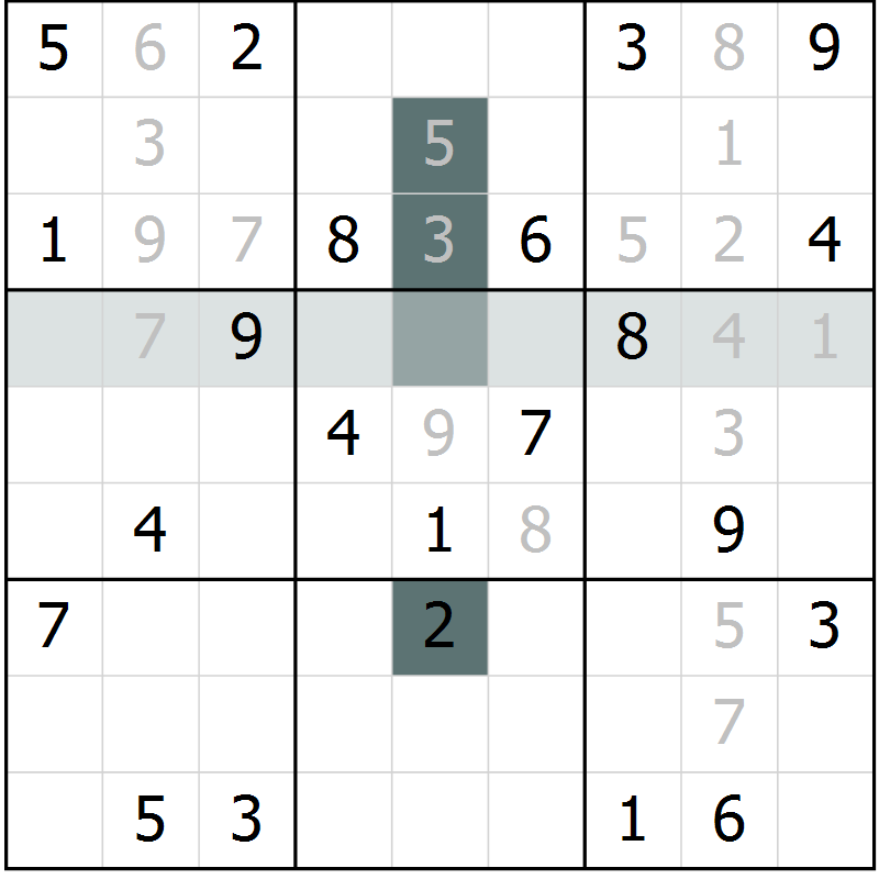 Position des candidats pour la solution de la Gr 6 page 9 du magazine de sudoku Virtuose n° 123