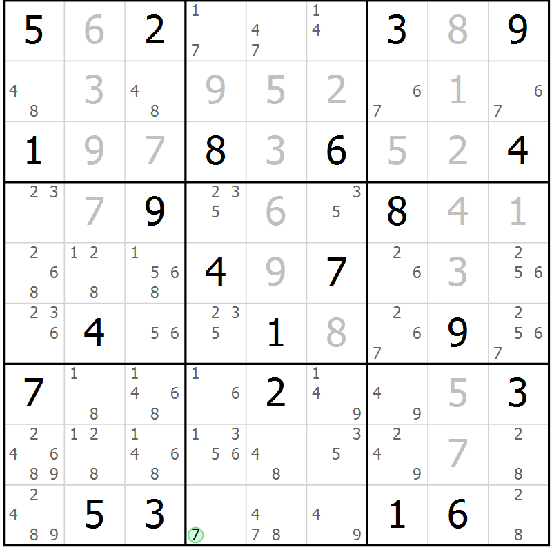 Position des candidats pour la solution de la Gr 6 page 9 du magazine de sudoku Virtuose n° 123