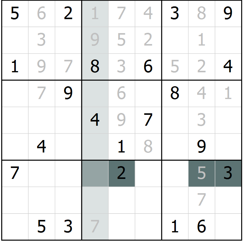 Position des candidats pour la solution de la Gr 6 page 9 du magazine de sudoku Virtuose n° 123