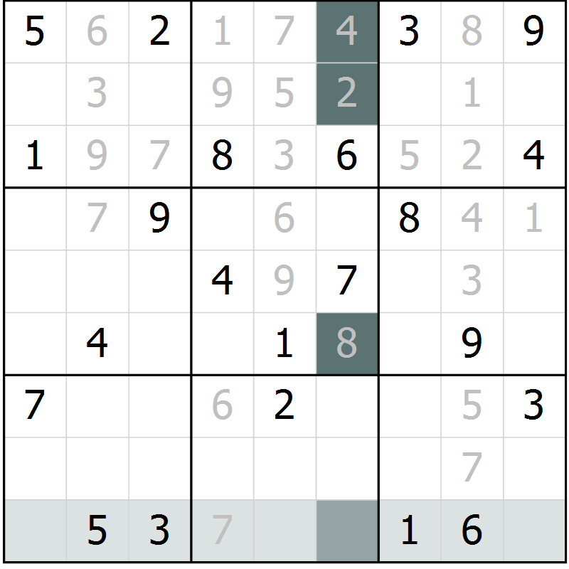 Position des candidats pour la solution de la Gr 6 page 9 du magazine de sudoku Virtuose n° 123