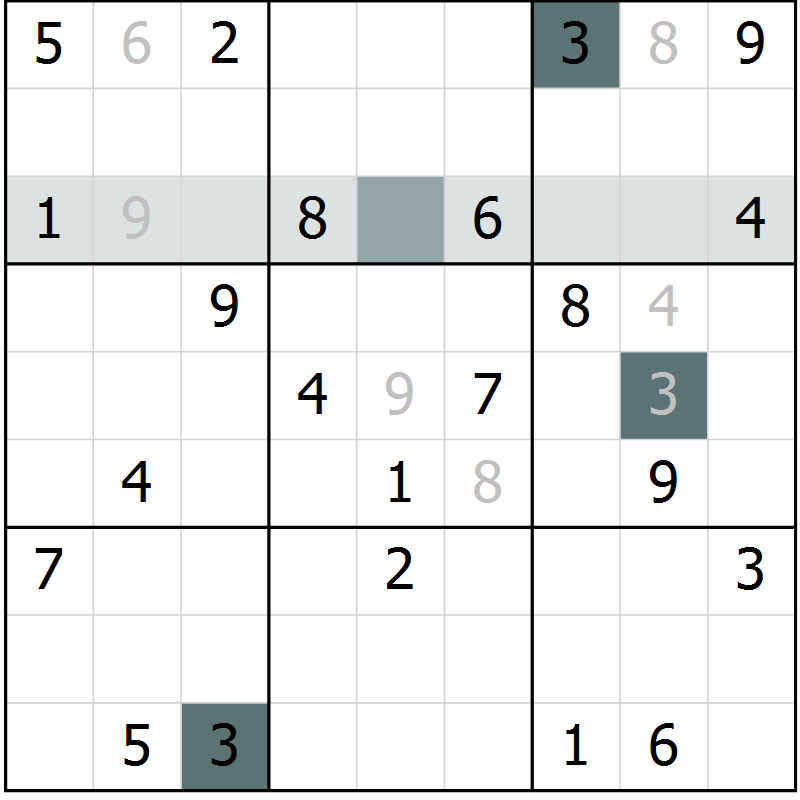 Position des candidats pour la solution de la Gr 6 page 9 du magazine de sudoku Virtuose n° 123