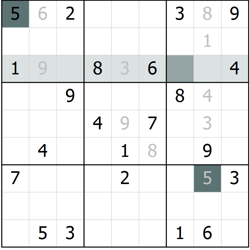 Position des candidats pour la solution de la Gr 6 page 9 du magazine de sudoku Virtuose n° 123