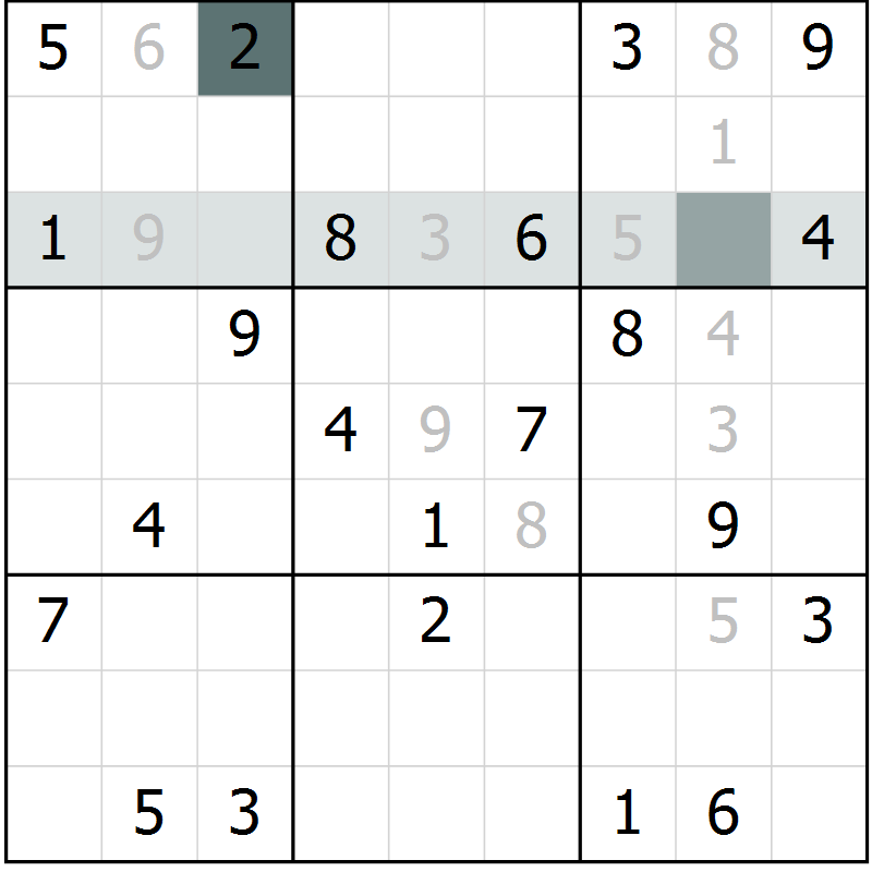Position des candidats pour la solution de la Gr 6 page 9 du magazine de sudoku Virtuose n° 123