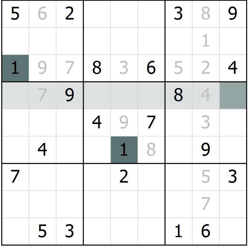 Position des candidats pour la solution de la Gr 6 page 9 du magazine de sudoku Virtuose n° 123
