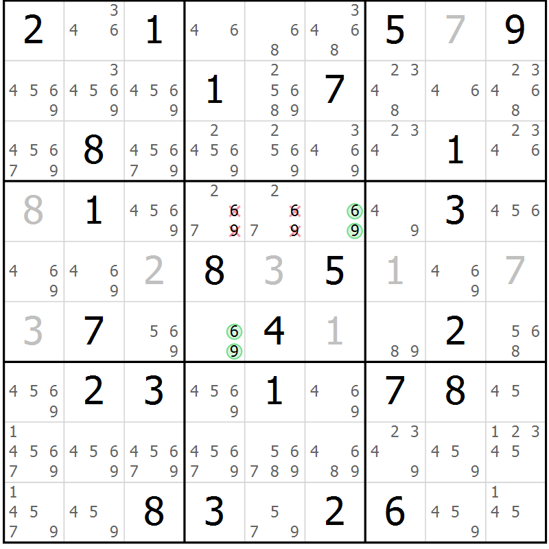 Position des candidats pour la solution de la Gr 60 page 63 du magazine de sudoku Virtuose n° 123