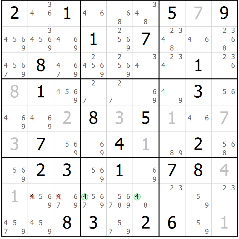 Position des candidats pour la solution de la Gr 60 page 63 du magazine de sudoku Virtuose n° 123