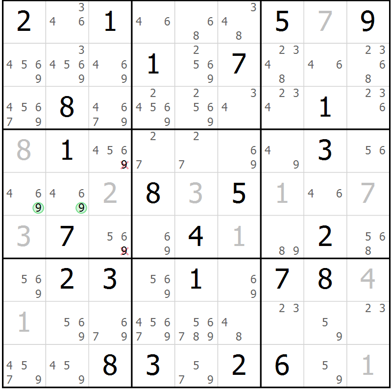 Position des candidats pour la solution de la Gr 60 page 63 du magazine de sudoku Virtuose n° 123