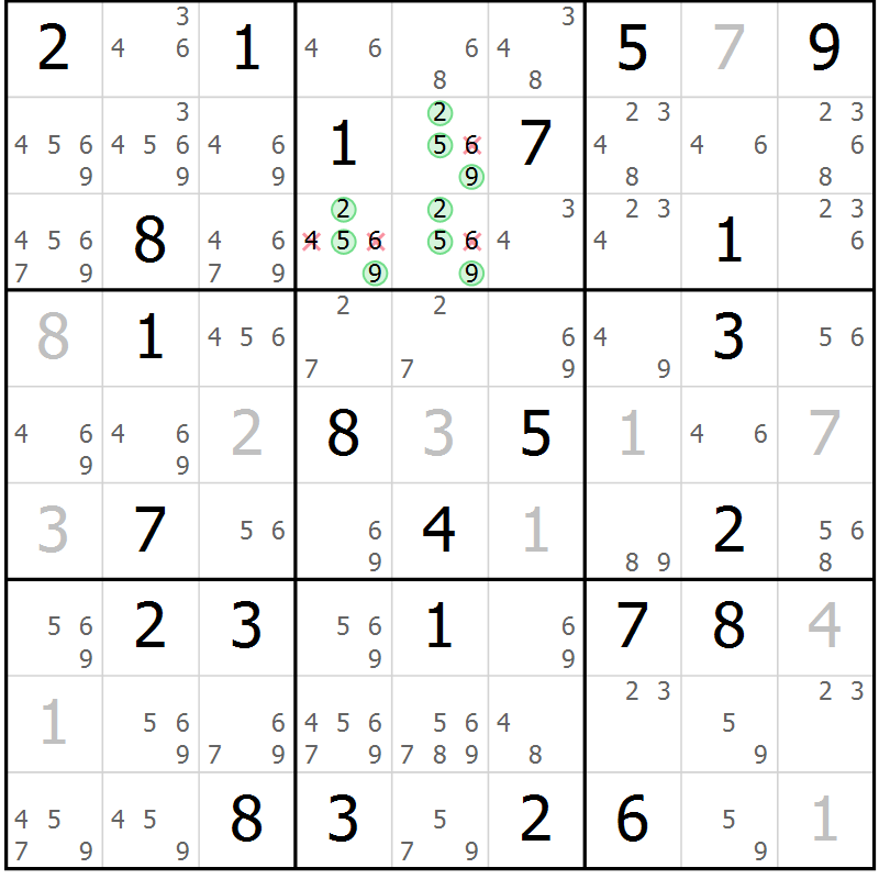 Position des candidats pour la solution de la Gr 60 page 63 du magazine de sudoku Virtuose n° 123