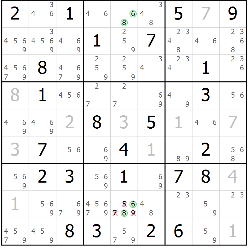 Position des candidats pour la solution de la Gr 60 page 63 du magazine de sudoku Virtuose n° 123