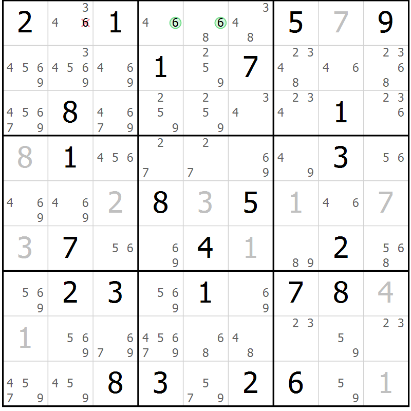 Position des candidats pour la solution de la Gr 60 page 63 du magazine de sudoku Virtuose n° 123
