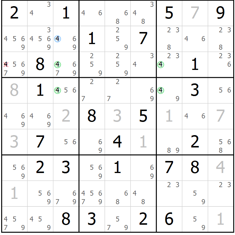 Position des candidats pour la solution de la Gr 60 page 63 du magazine de sudoku Virtuose n° 123