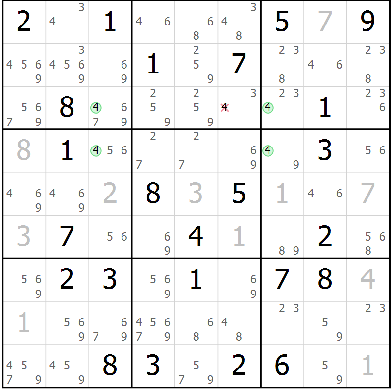 Position des candidats pour la solution de la Gr 60 page 63 du magazine de sudoku Virtuose n° 123