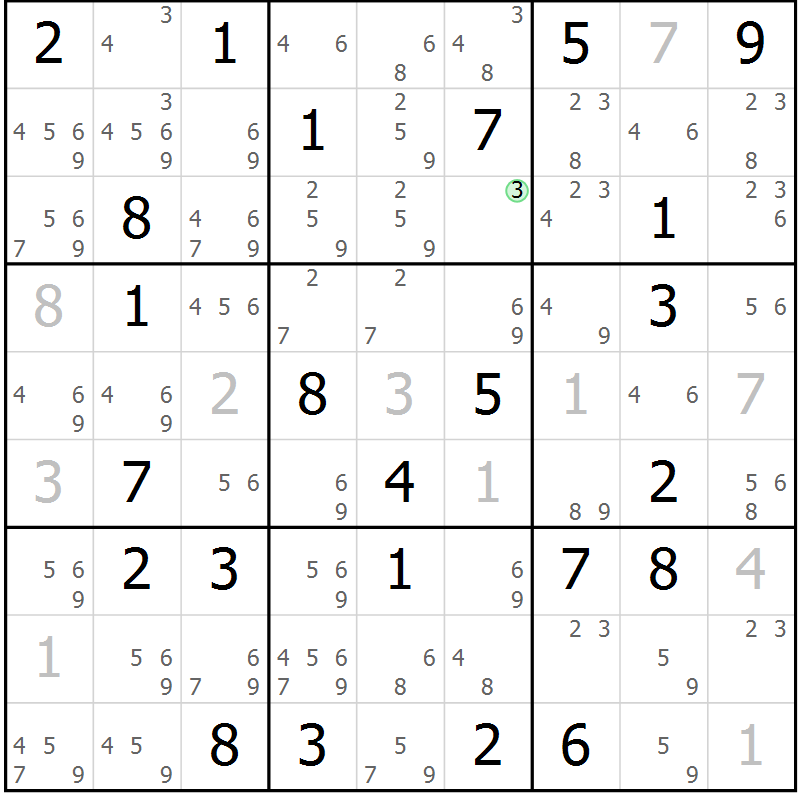 Position des candidats pour la solution de la Gr 60 page 63 du magazine de sudoku Virtuose n° 123