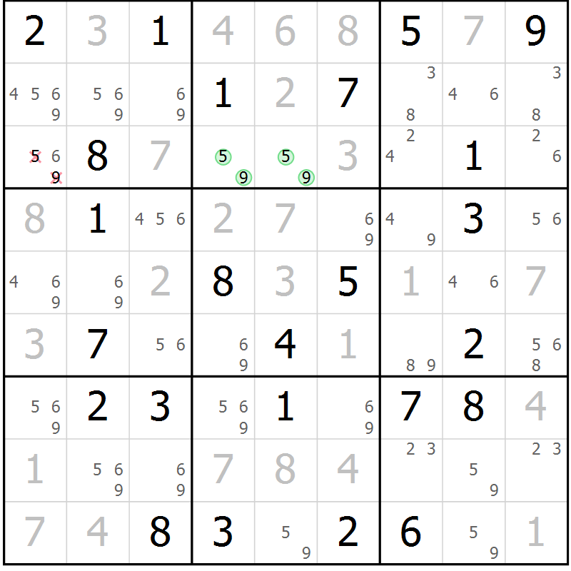 Position des candidats pour la solution de la Gr 60 page 63 du magazine de sudoku Virtuose n° 123