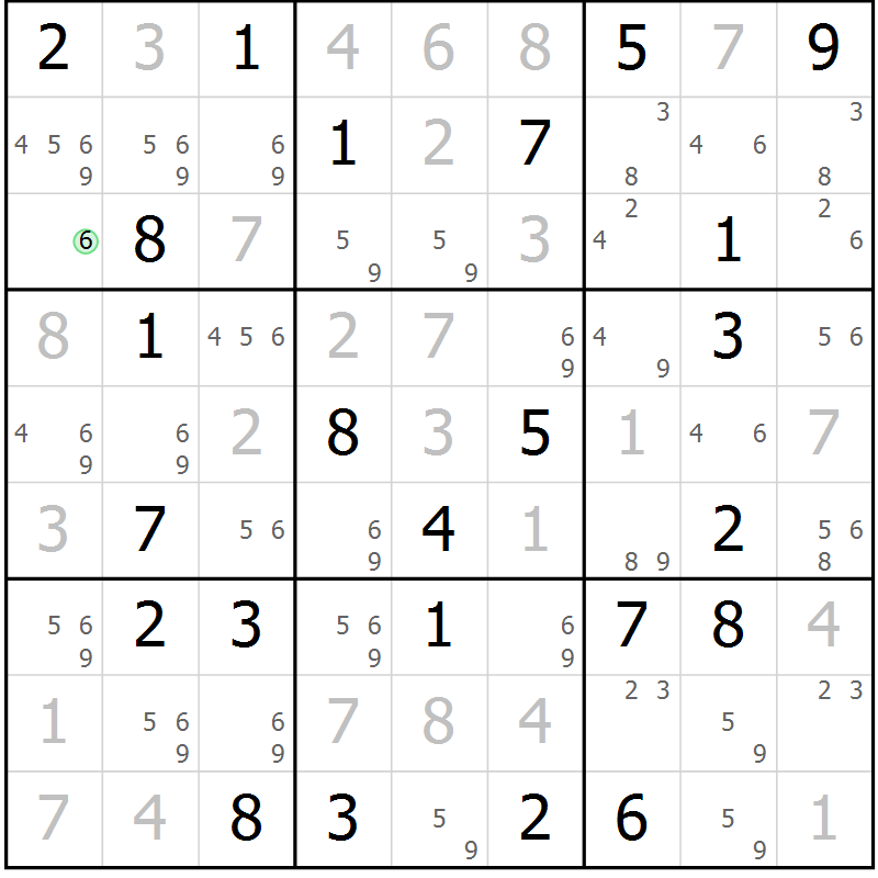 Position des candidats pour la solution de la Gr 60 page 63 du magazine de sudoku Virtuose n° 123
