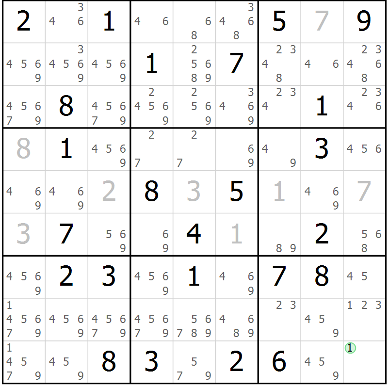 Position des candidats pour la solution de la Gr 60 page 63 du magazine de sudoku Virtuose n° 123