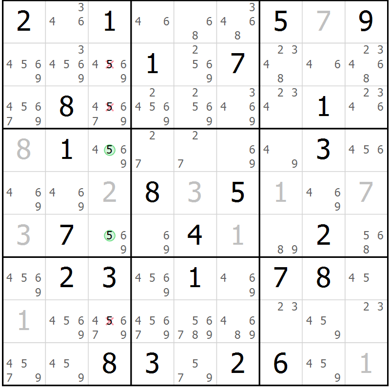 Position des candidats pour la solution de la Gr 60 page 63 du magazine de sudoku Virtuose n° 123