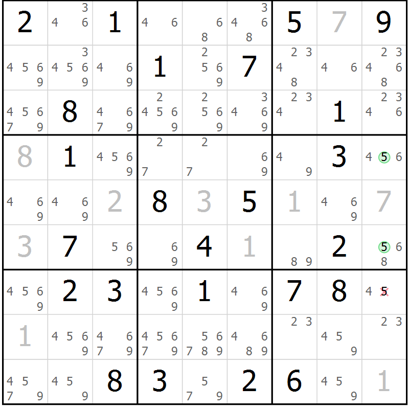 Position des candidats pour la solution de la Gr 60 page 63 du magazine de sudoku Virtuose n° 123