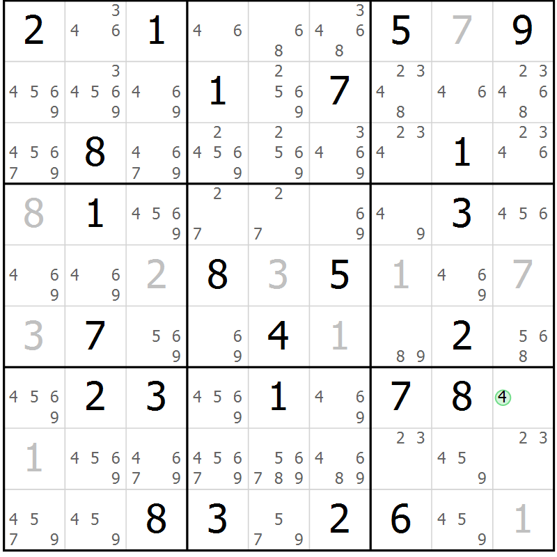 Position des candidats pour la solution de la Gr 60 page 63 du magazine de sudoku Virtuose n° 123
