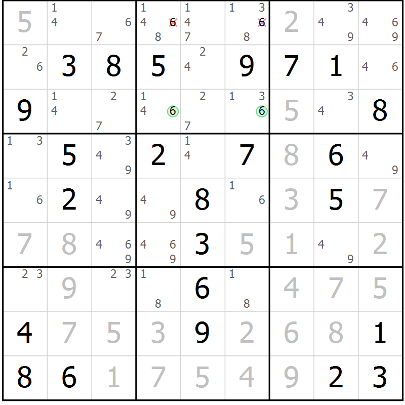 Position des candidats pour la solution de la Gr 61 page 64 du magazine de sudoku Virtuose n° 123