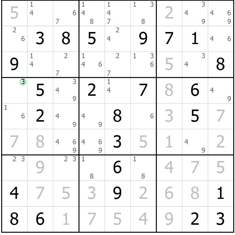 Position des candidats pour la solution de la Gr 61 page 64 du magazine de sudoku Virtuose n° 123