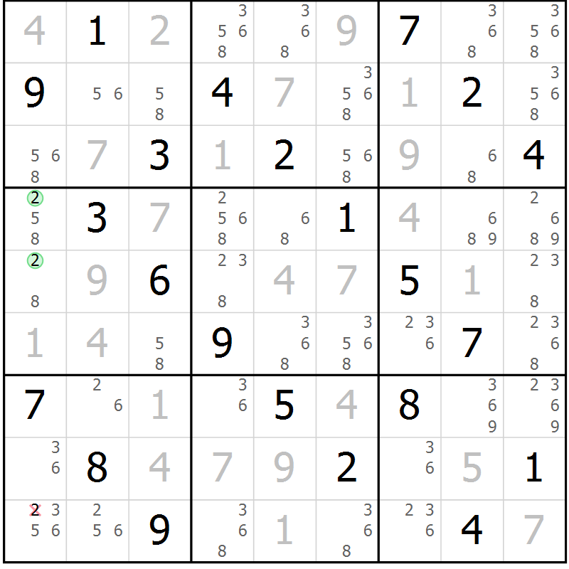Position des candidats pour la solution de la Gr 62 page 65 du magazine de sudoku Virtuose n° 123