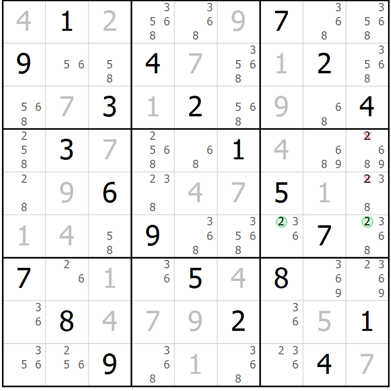 Position des candidats pour la solution de la Gr 62 page 65 du magazine de sudoku Virtuose n° 123