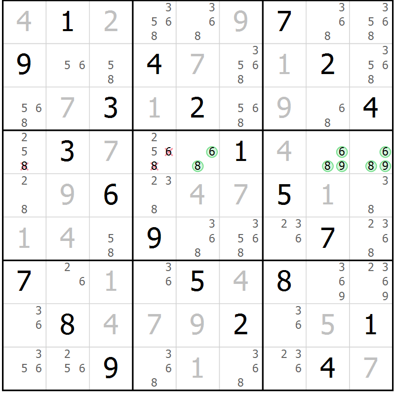 Position des candidats pour la solution de la Gr 62 page 65 du magazine de sudoku Virtuose n° 123