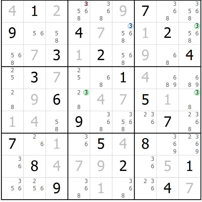 Position des candidats pour la solution de la Gr 62 page 65 du magazine de sudoku Virtuose n° 123