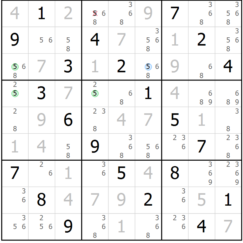 Position des candidats pour la solution de la Gr 62 page 65 du magazine de sudoku Virtuose n° 123