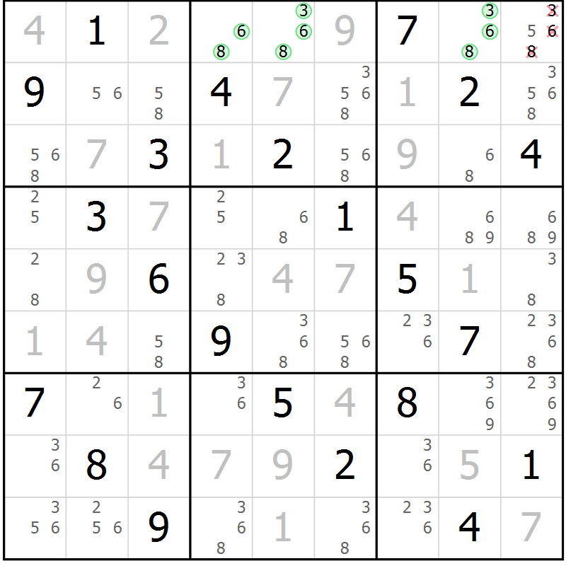 Position des candidats pour la solution de la Gr 62 page 65 du magazine de sudoku Virtuose n° 123