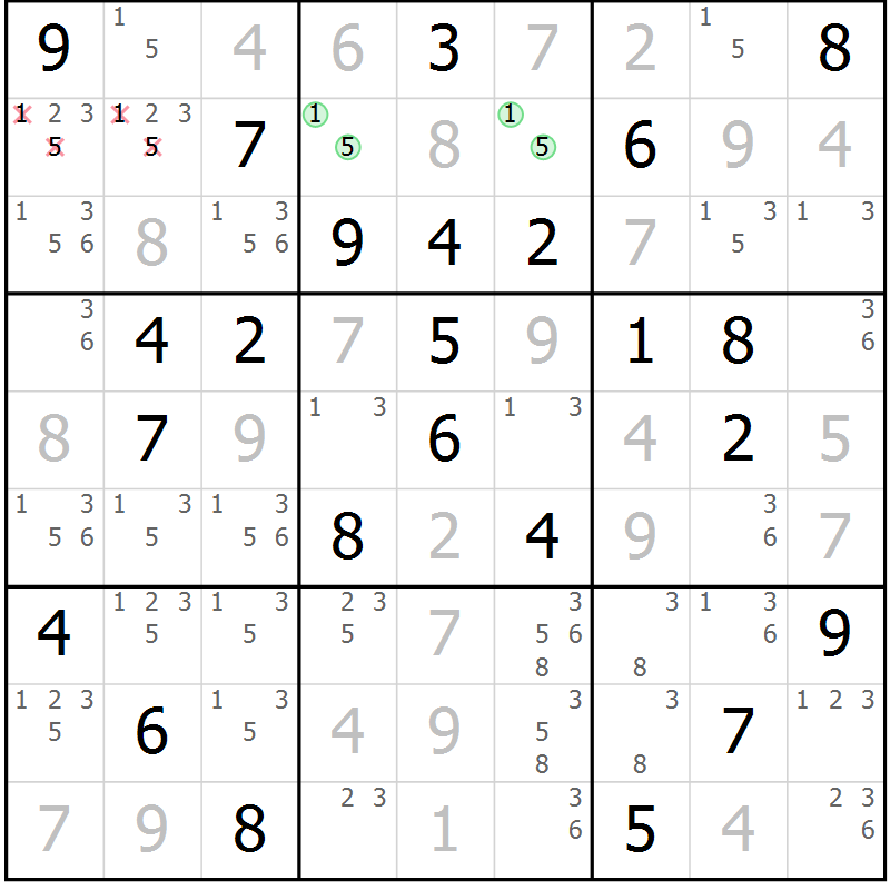 Position des candidats pour la solution de la Gr 63 page 66 du magazine de sudoku Virtuose n° 123