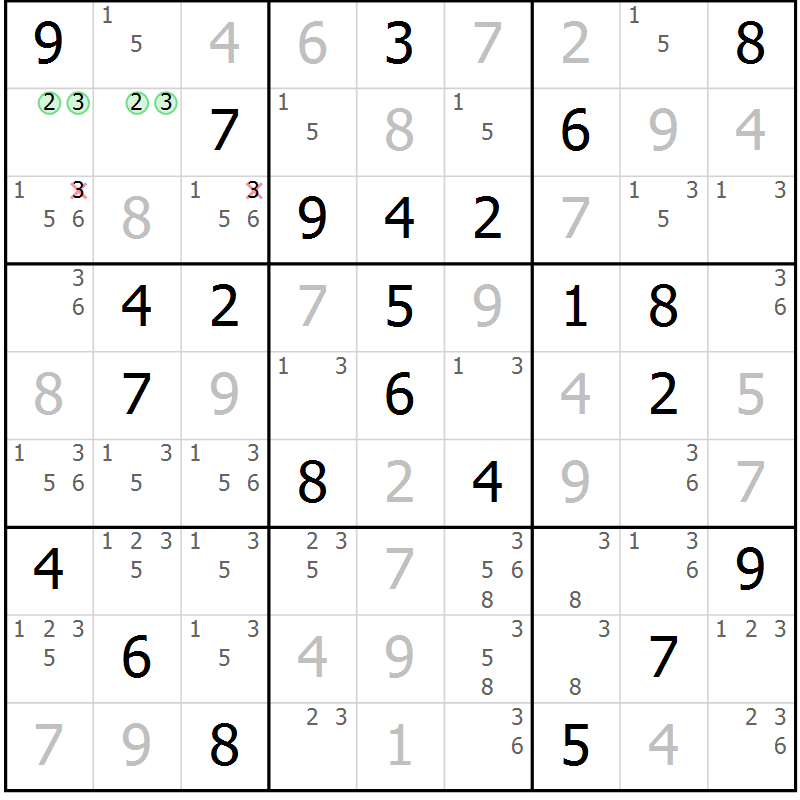 Position des candidats pour la solution de la Gr 63 page 66 du magazine de sudoku Virtuose n° 123