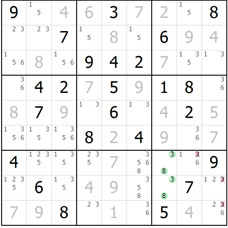 Position des candidats pour la solution de la Gr 63 page 66 du magazine de sudoku Virtuose n° 123