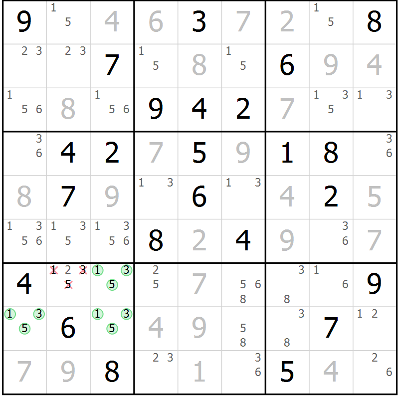Position des candidats pour la solution de la Gr 63 page 66 du magazine de sudoku Virtuose n° 123