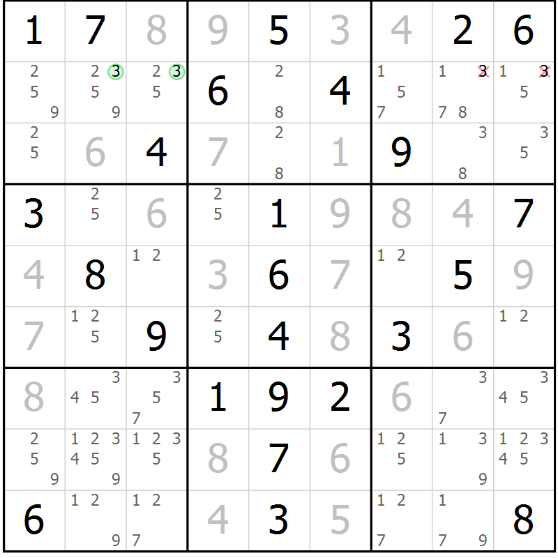 Position des candidats pour la solution de la Gr 64 page 67 du magazine de sudoku Virtuose n° 123