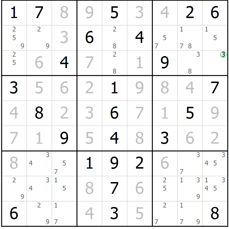 Position des candidats pour la solution de la Gr 64 page 67 du magazine de sudoku Virtuose n° 123