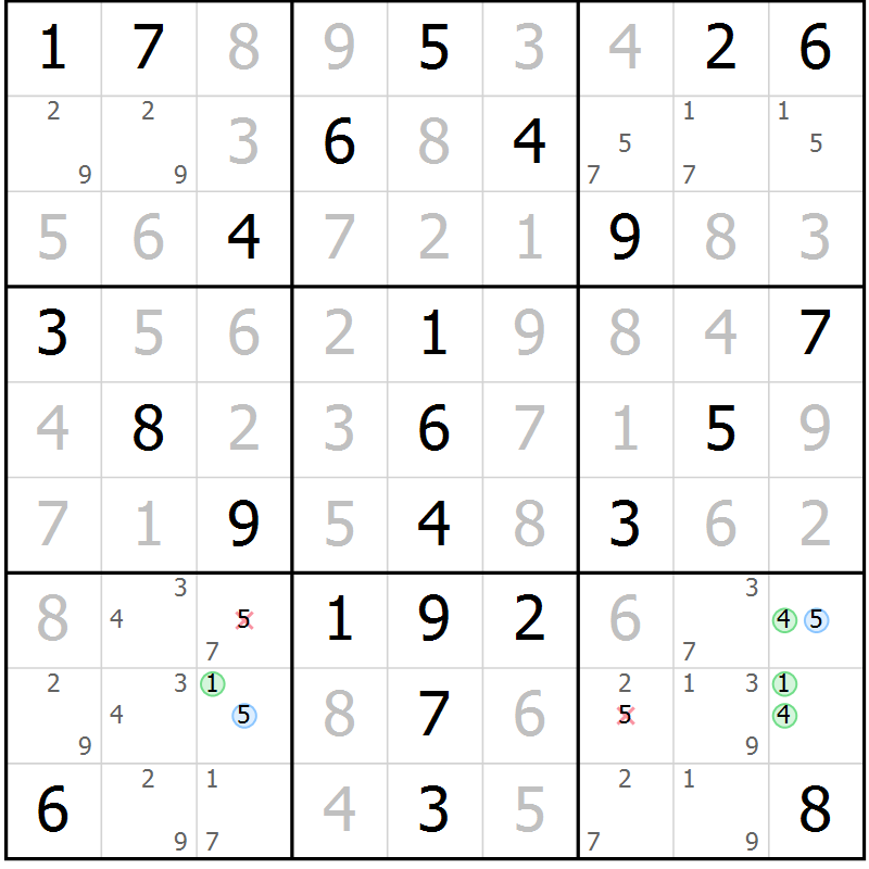 Position des candidats pour la solution de la Gr 64 page 67 du magazine de sudoku Virtuose n° 123