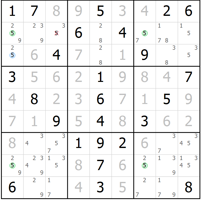 Position des candidats pour la solution de la Gr 64 page 67 du magazine de sudoku Virtuose n° 123
