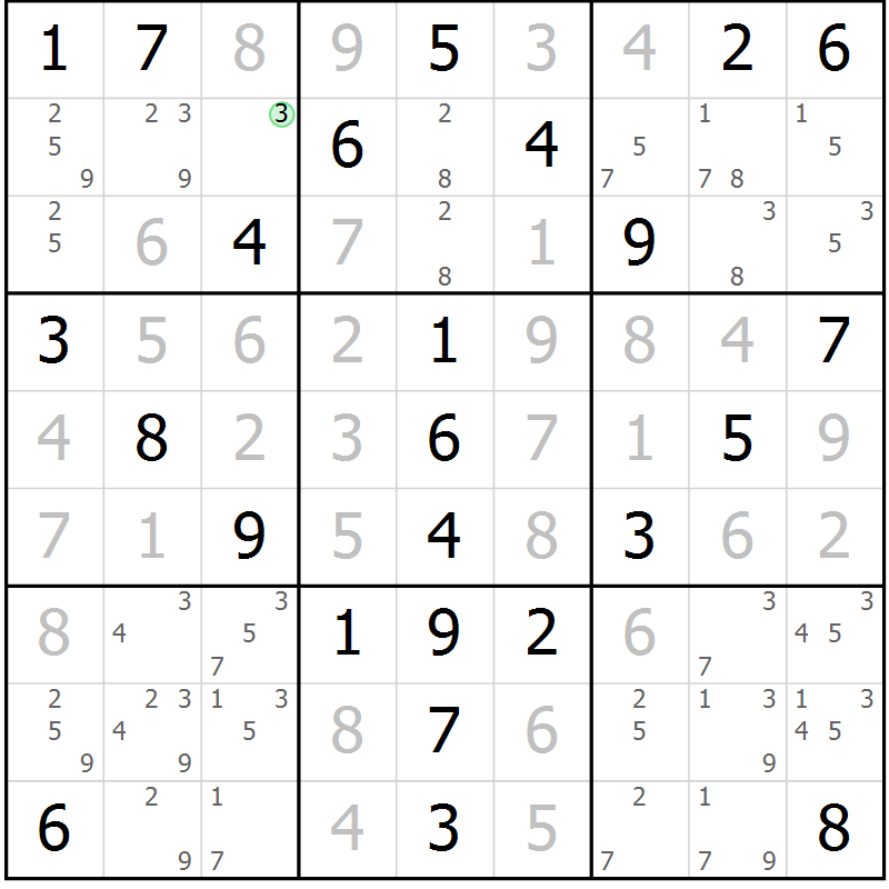 Position des candidats pour la solution de la Gr 64 page 67 du magazine de sudoku Virtuose n° 123