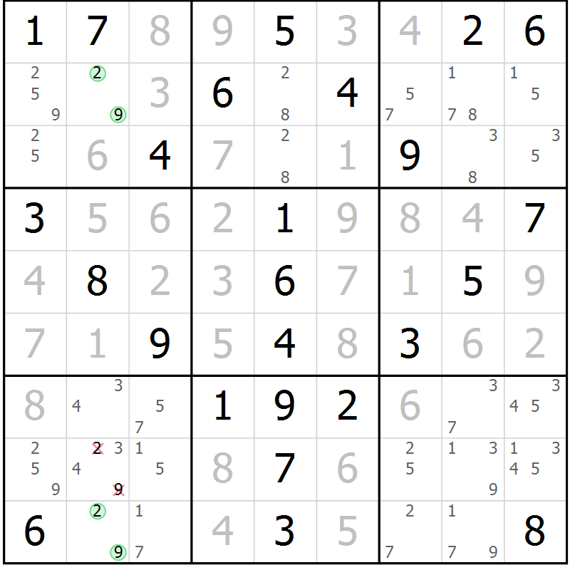 Position des candidats pour la solution de la Gr 64 page 67 du magazine de sudoku Virtuose n° 123