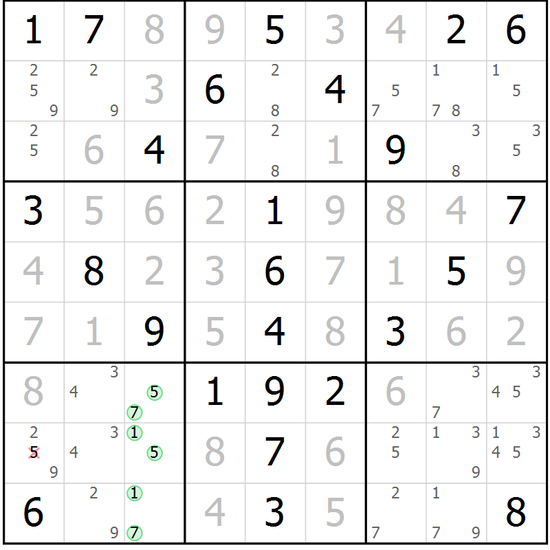 Position des candidats pour la solution de la Gr 64 page 67 du magazine de sudoku Virtuose n° 123
