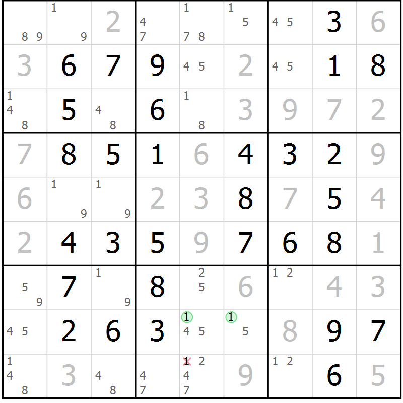 Position des candidats pour la solution de la Gr 65 page 68 du magazine de sudoku Virtuose n° 123