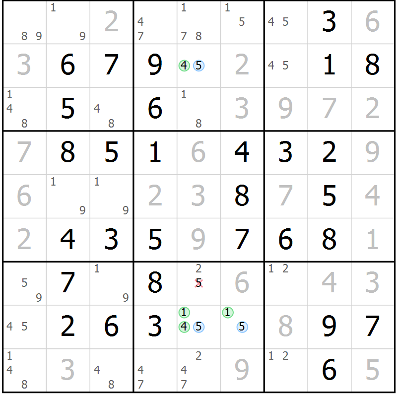 Position des candidats pour la solution de la Gr 65 page 68 du magazine de sudoku Virtuose n° 123