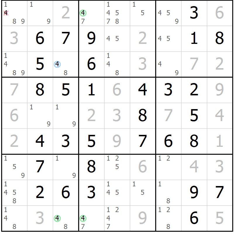 Position des candidats pour la solution de la Gr 65 page 68 du magazine de sudoku Virtuose n° 123