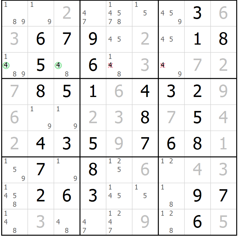 Position des candidats pour la solution de la Gr 65 page 68 du magazine de sudoku Virtuose n° 123