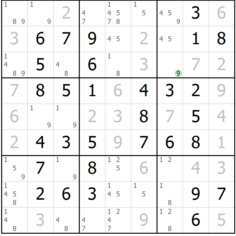 Position des candidats pour la solution de la Gr 65 page 68 du magazine de sudoku Virtuose n° 123