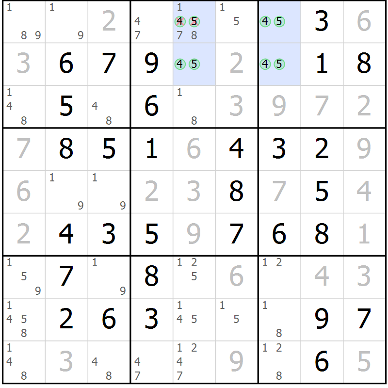 Position des candidats pour la solution de la Gr 65 page 68 du magazine de sudoku Virtuose n° 123