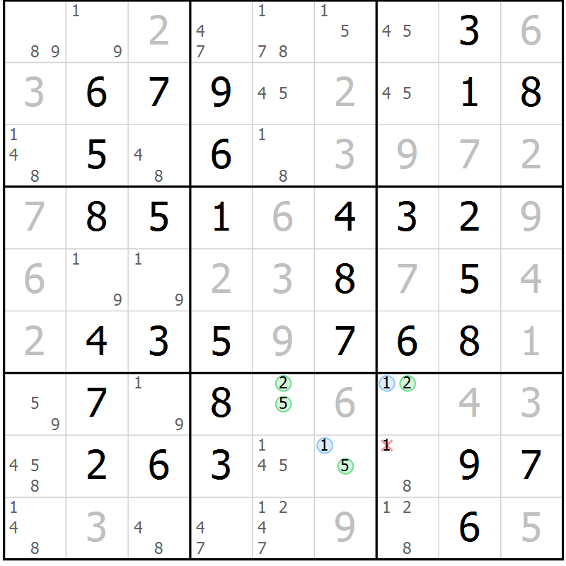 Position des candidats pour la solution de la Gr 65 page 68 du magazine de sudoku Virtuose n° 123