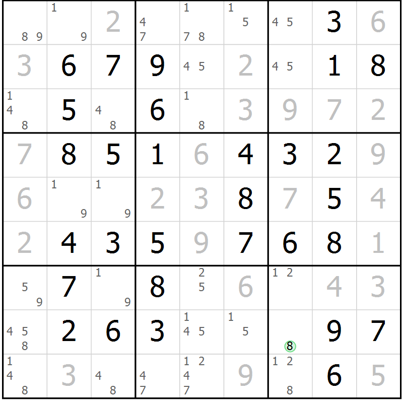 Position des candidats pour la solution de la Gr 65 page 68 du magazine de sudoku Virtuose n° 123